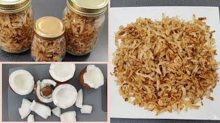 Coconut Sweet Recipe| Crunchy Candied coconut| How to make Toasted coconut Flakes