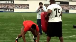 San Francisco 49ers Lawrence Okoye at his NFL (UK) Combine Workout in London