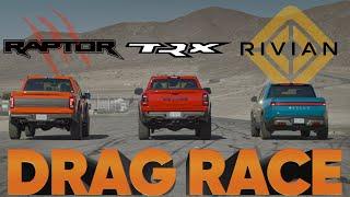 World's Fastest Pickups — Rivian R1T vs Ram TRX vs Ford Raptor vs Syclone — Cammisa Drag Race Replay