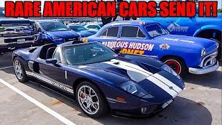 AMERICAN MUSCLE CARS SEND IT FOR THE BOYS! (+ Making a HUGE American Flag out of cars!)