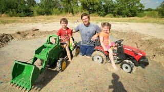 Playing in HUGE mud pit with real tractors and kids tractors | Tractors for kids