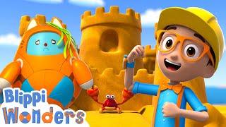 Blippi meets Sand castle expert Crabby the Crab! | Blippi Wonders Educational Videos for Kids