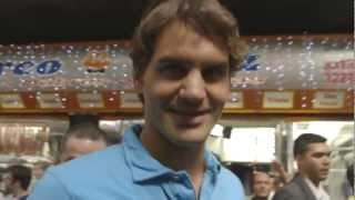 Roger Federer visiting the produce [Food] market in Sâo Paulo Brazil - Gillette Federer Tour