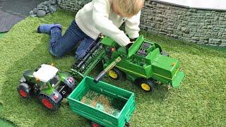 Exciting Farm Day : BRUDER John Deere Tractor & Combine Harvester in Action | Bruder Toys Adventure