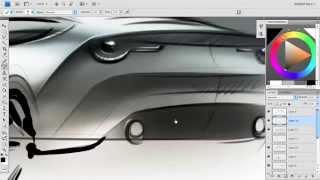 Render a car sketch in Photoshop