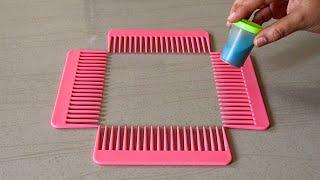 Easy Diwali Rangoli Design Using Combs | Dussehra Rangoli | Deepavali Rangoli | Deepawali Muggulu