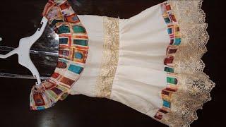 easy cutting and stitching of frilled neck frock with lace work @UniverseOfElonMusk