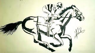 How to draw a RACEHORSE and Jockey  easy