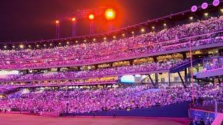 Subway-themed light show during opposing pitching change at Citi Field | Subway Series