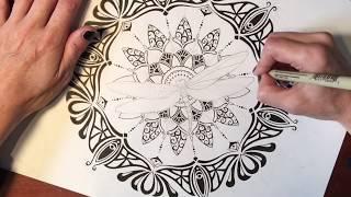 Speed Drawing 13 min version : Dragonfly Mandala with a little art nouveau and art deco inspiration.