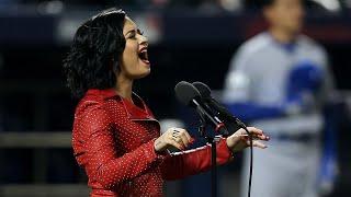 Demi Lovato sings the National Anthem before the World Series