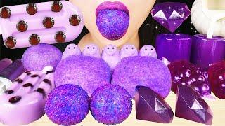 ASMR PURPLE FOODS: BOBA TEA JELLY, EDIBLE CUPS, EARTH GUMMI, JELLY DIAMONDS, MARSHMALLOW PEEPS MOCHI