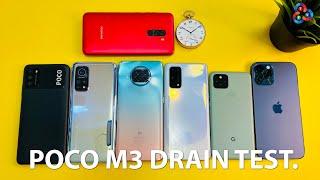 POCO M3 vs Mi 10T Pro vs Mi 10T Lite vs Realme X7 Pro vs Pixel 5 vs 12 Pro Max BATTERY DRAIN TEST.