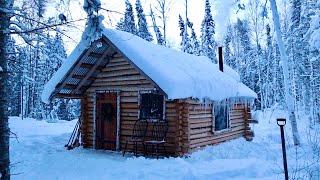 Off Grid Log Cabin After The Snowstorm: -25F Freezing Temps, Lots Of Snow