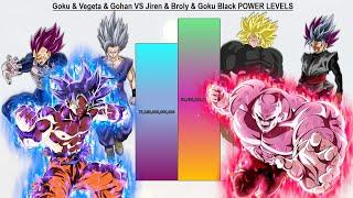 Goku & Vegeta & Gohan VS Jiren & Broly & Goku Black POWER LEVELS All Forms - DBS / SDBH