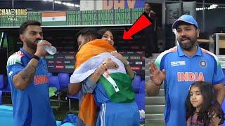 Hardik Pandya Hugs Anushka Sharma and Ritika Sajdeh After Won The Champions Trophy Final against NZ