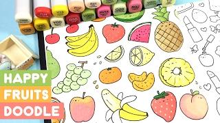 Happy Fruits Doodle - Kawaii Coloring! ~ KiraKiraDoodles