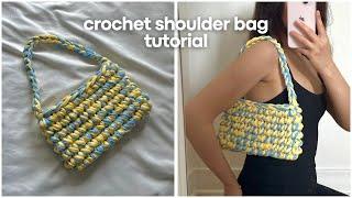 how to crochet a shoulder bag FOR BEGINNERS  crochet t-shirt yarn bag
