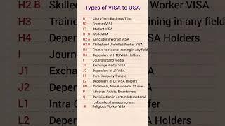 Types of VISA to USA #gk #shorts #usavisa