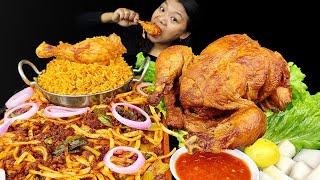 Eating Whole Grill Chicken With Chicken Biryani & Spicy Keema Noodles, Nepali Mukbang