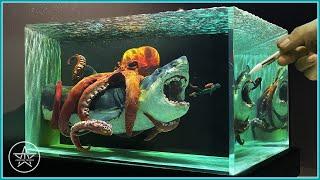 #Meg2 Diorama of realistic Giant Octopus vs Megalodon Shark | Resin Art | Polymer Clay