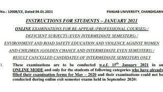 PU Updates | Instructions for Exams January 2021 | Reappear | Golden Chance | UG/PG examinations