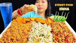 EATING SCHEZWAN FRIED RICE | HAKKA NOODLES | SPICY JHALMURI | INDIAN STREET FOOD | MUKBANG ASMR