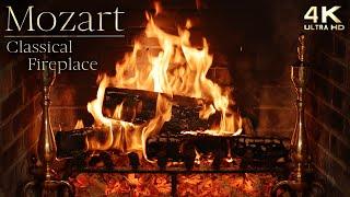 Crackling Fireplace & Classical Music Ambience ~ Mozart's Piano & Symphony Study Music Ambience