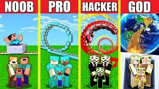 Minecraft Battle: ROLLERCOASTER BUILD CHALLENGE - NOOB vs PRO vs HACKER vs GOD / Animation HOUSE