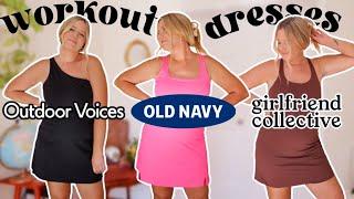 trying on WORKOUT DRESSES from 3 brands! (outdoor voices, old navy, girlfriend collective)