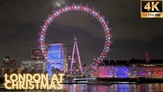  London Christmas Tour 2024  | Walk of South Bank & Westminster with London Eye Light Display [4K]