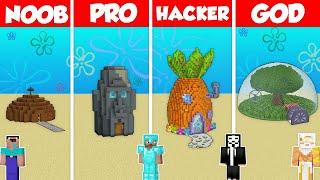 SPONGEBOB HOUSE BASE BUILD CHALLENGE - Minecraft Battle: NOOB vs PRO vs HACKER vs GOD / Animation