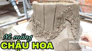 Cách làm chậu bằng xi măng hình gốc cây - how to make beautiful pots with cement at home easily