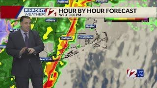 WPRI 12 Weather Forecast for 12/11/24:  Rain, some heavy today, with strong winds developing