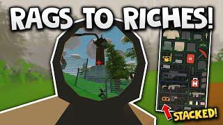 FROM NOTHING TO OP LOOT & BASE RAID VANILLA (Unturned Rags to Riches)