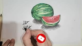 Disegnare e colorare  un'anguria Tutorial cocomero a fetta