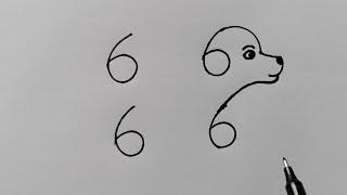 Draw Dog With 6666 Number | Dog Drawing From Number 6666 | Dog Drawing Simple