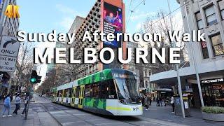 Melbourne City CBD Sunday Afternoon Walking Tour Australia 4K Video