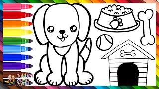 Disegnare e Colorare 3 Cani Carini con Accessori  Disegni per Bambini