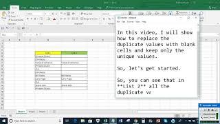 Excel: Replace duplicate values with blank cells and keep only the unique values