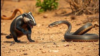 Epic Wildlife Showdown: Honey Badger vs. King Cobra in the Savanna!