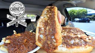 MUKBANG EATING CARNEY'S CHILLI CHEESE DOGS & CHILLI CHEESE FRIES WITH RANCH ASMR