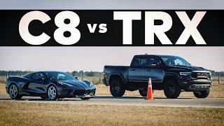 RAM TRX Hellcat vs C8 Corvette // Drag Race!