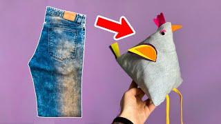 Only 5 minutes! No sewing! Recycling old jeans How to make a cute chicken