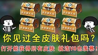 你见过全皮肤礼包吗？打开能获得所有皮肤！就连V8也羡慕！—王者荣耀