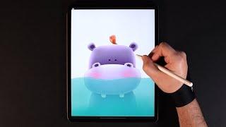 Happy Hippo - Procreate Painting on iPad Pro