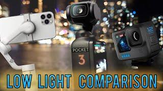 DJI Osmo Pocket 3 Low Light Vlogging vs OM6, Action 4 & Hero 12