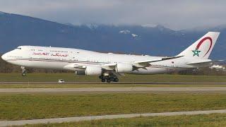 4K | Morocco Government Boeing 747-8(BBJ) CN-MBH landing & takeoff at Geneva/GVA/LSGG