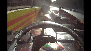 Onboard - Checo Pérez y Carlos Sainz Chocan, El Mexicano furioso con el español. F1 radio español