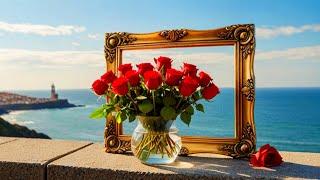 Framed TV Art,  Ocean Sounds, Red Roses Bouquet Screensaver